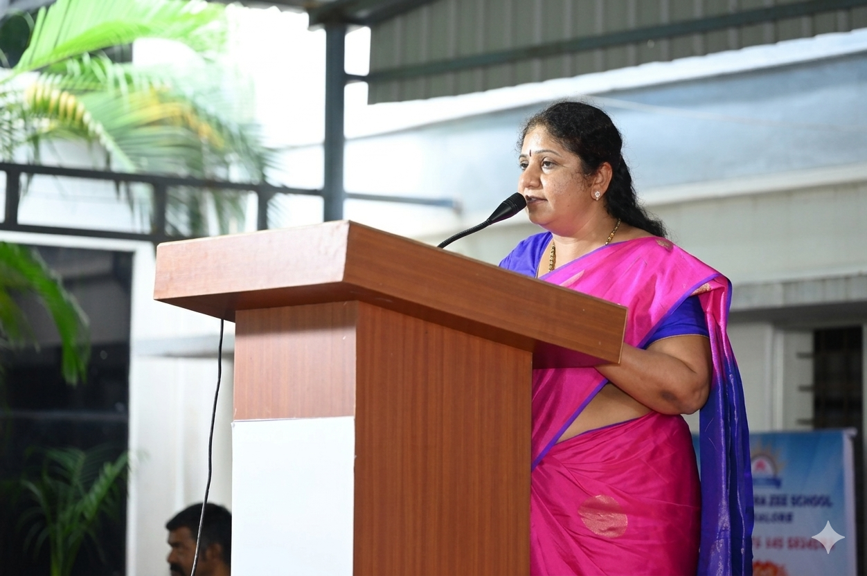 Teacher giving motivational speech on stage